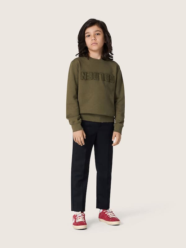 Golden unisex sweatshirt in military-green cotton with reversed logo