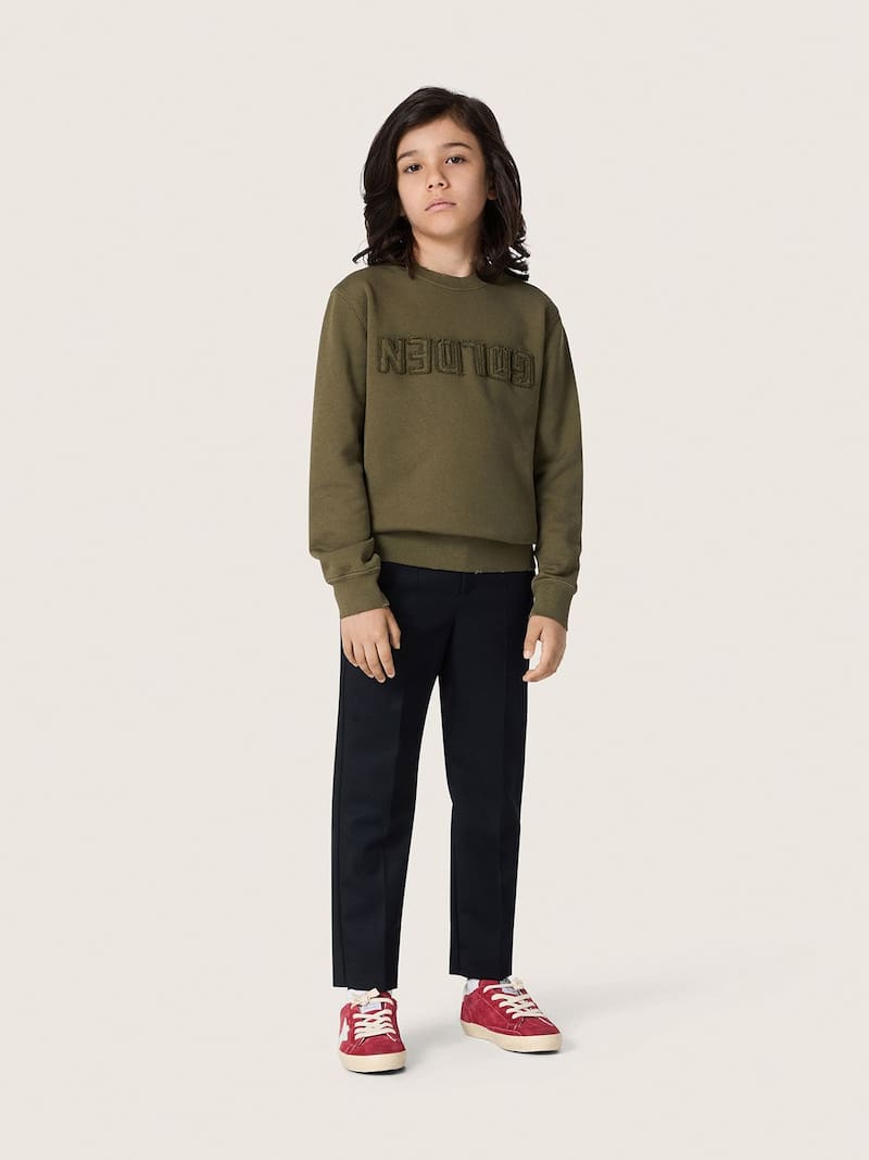 Golden Goose - Golden unisex sweatshirt in military-green cotton with reversed logo in 