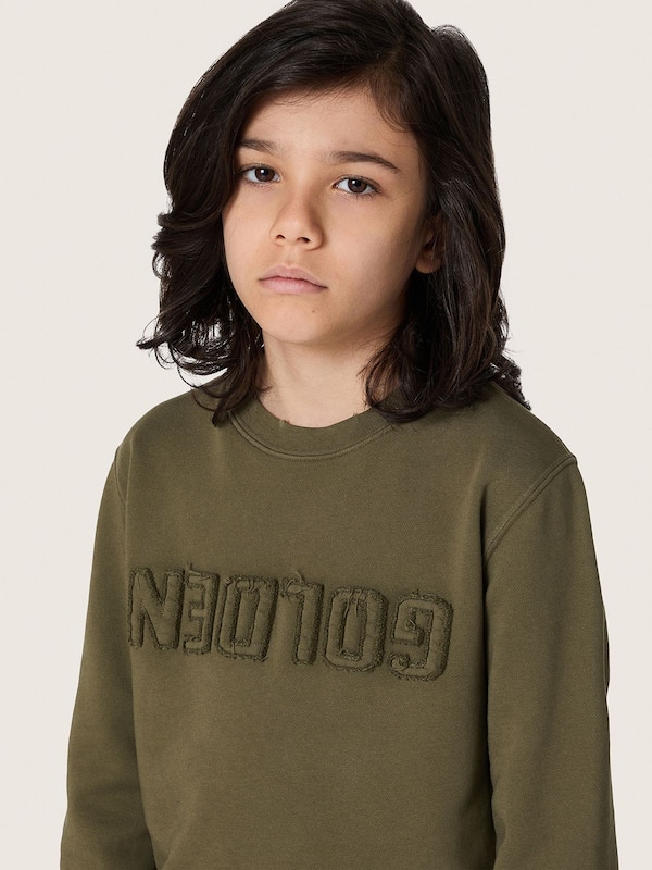 Golden Goose - Golden unisex sweatshirt in military-green cotton with reversed logo in 