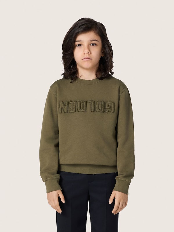Golden Goose - Golden unisex sweatshirt in military-green cotton with reversed logo in 