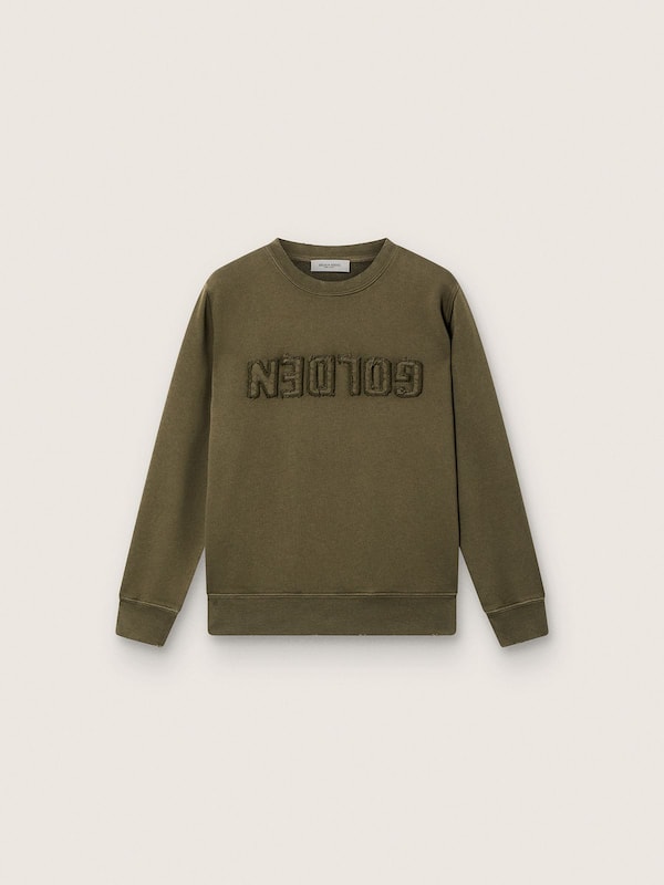 Golden Goose - Golden unisex sweatshirt in military-green cotton with reversed logo in 