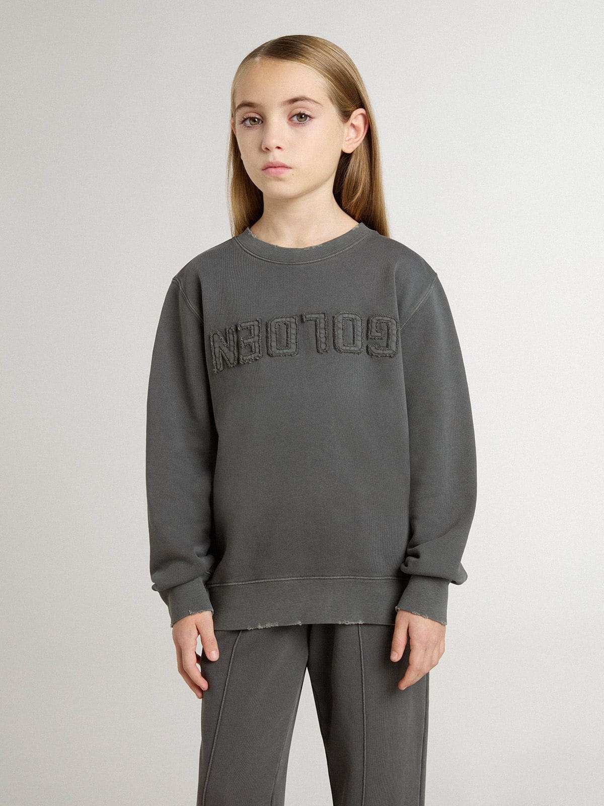 Golden Goose - Sudadera infantil gris con logotipo en relieve in 