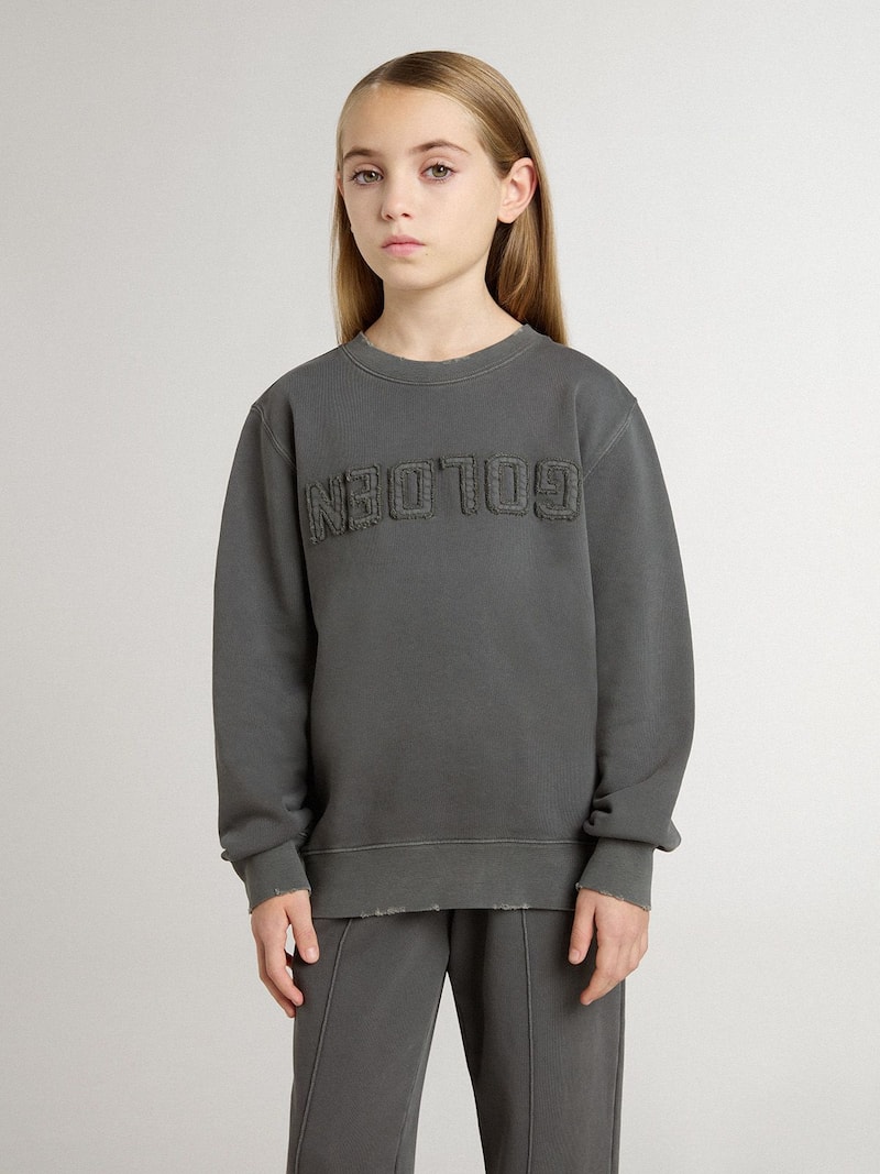 Golden Goose - Sudadera infantil gris con logotipo en relieve in 