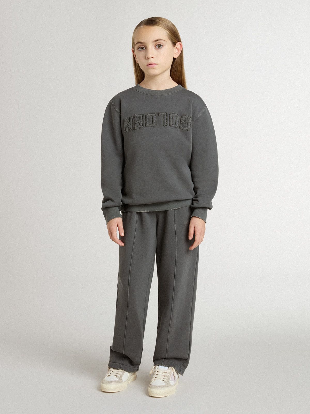 Golden Goose - Sudadera infantil gris con logotipo en relieve in 