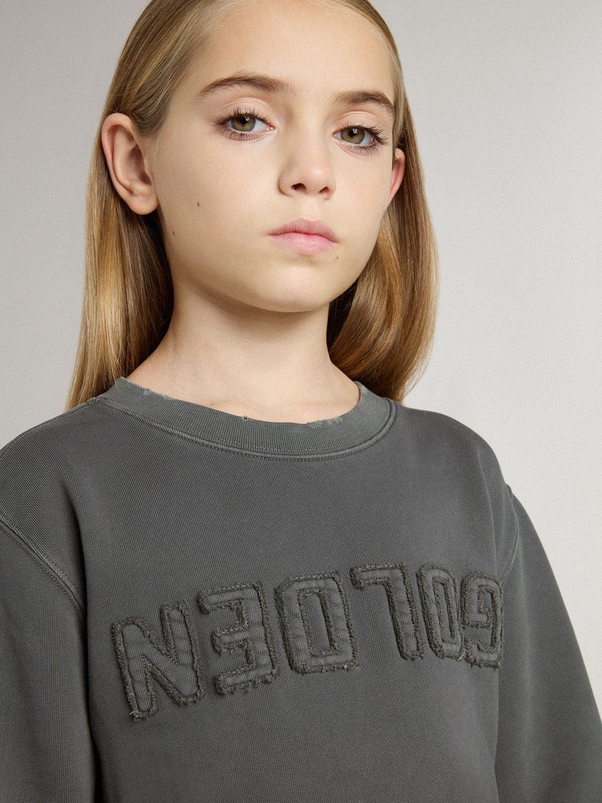 Golden Goose - Sudadera infantil gris con logotipo en relieve in 