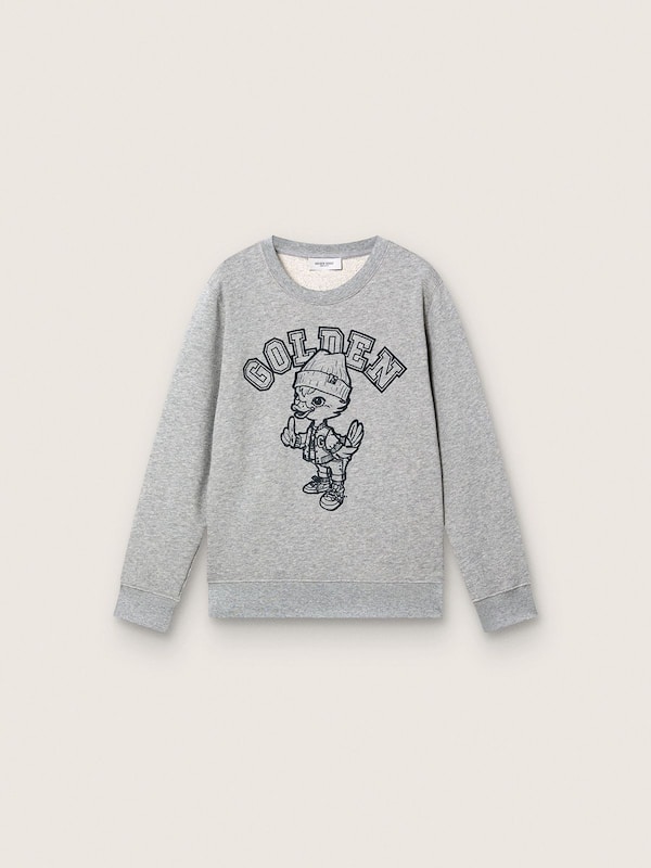 Golden Goose - Journey crew neck sweatshirt for boys in gray melange cotton with mascot print in 