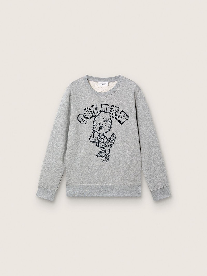 Sweat-shirt ras-du-cou Journey pour garçon en coton gris chiné avec imprimé mascotte
