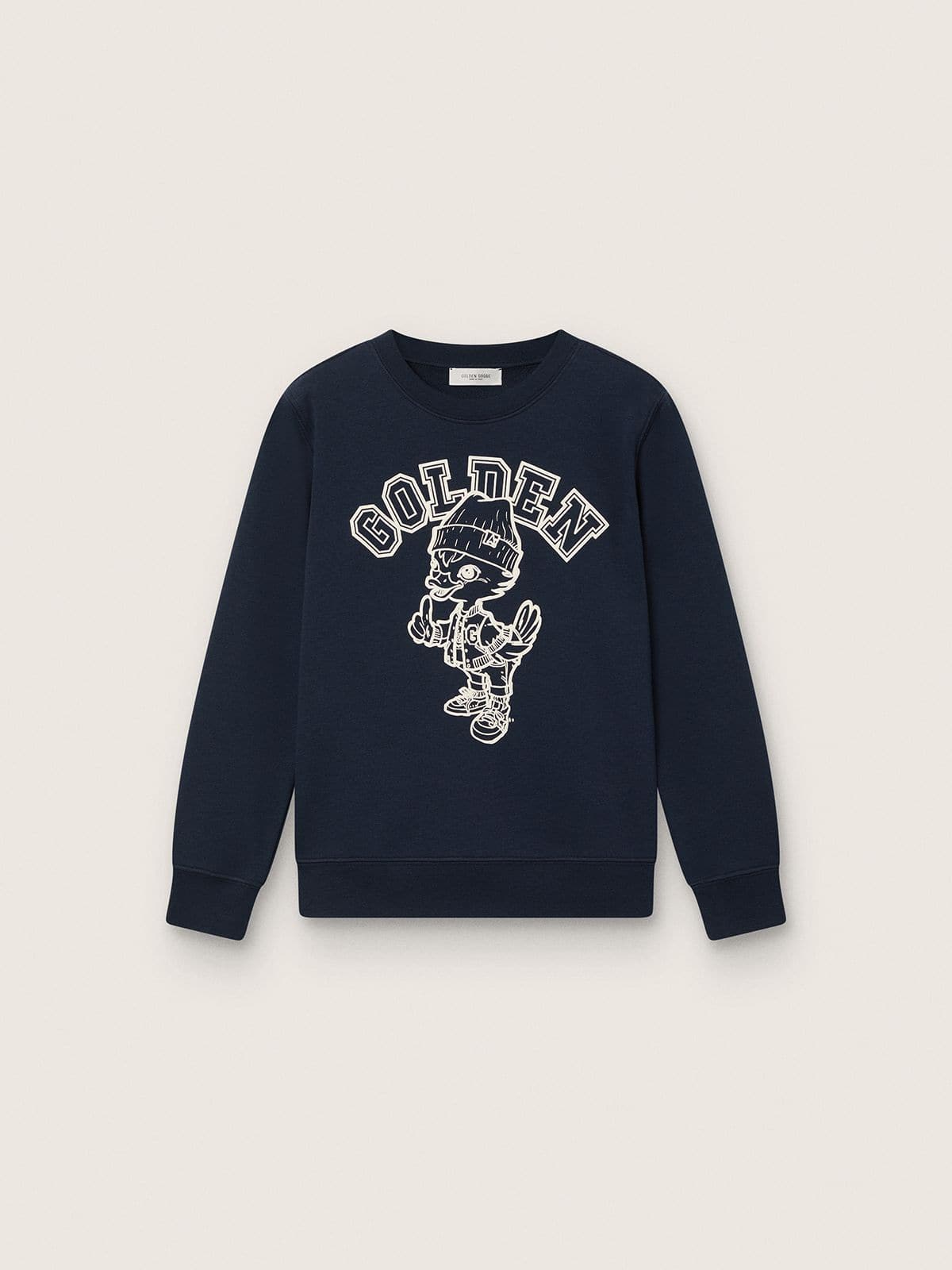 Golden Goose - Journey crew neck sweatshirt for boys in navy blue cotton with mascot print in 