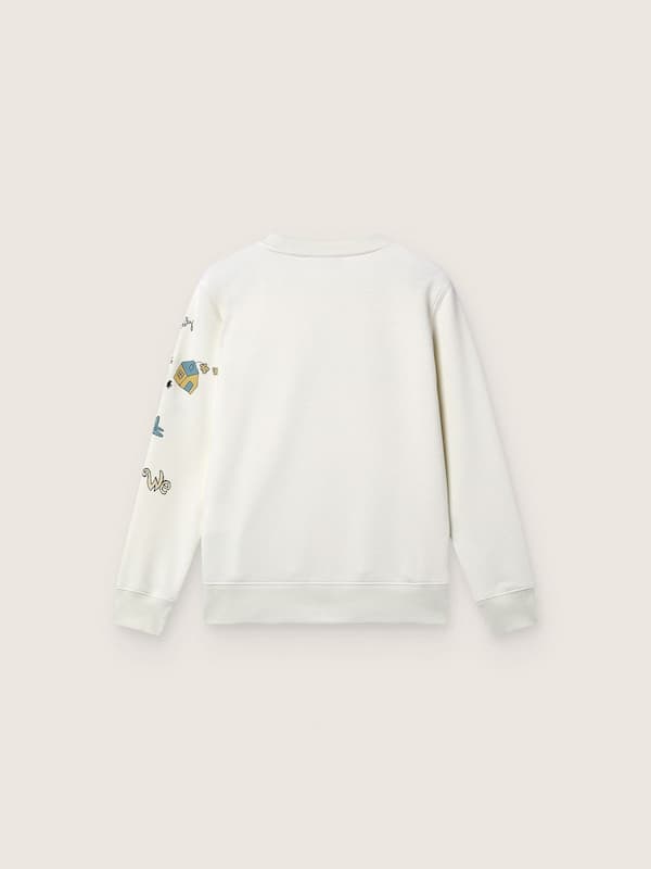 Journey unisex sweatshirt in white cotton blend with doodle print