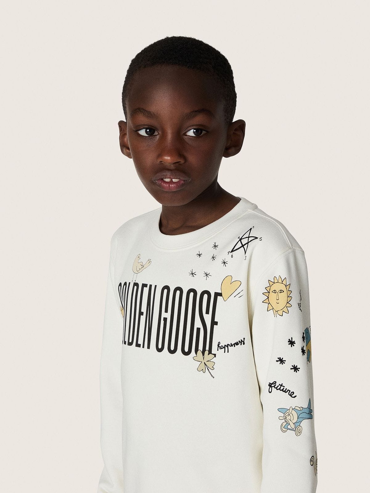 Golden Goose - Felpa Unisex Journey in misto cotone bianco con stampa doodle in 