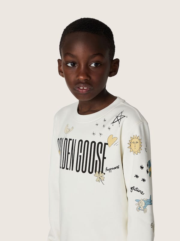 Golden Goose - Journey unisex sweatshirt in white cotton blend with doodle print in 