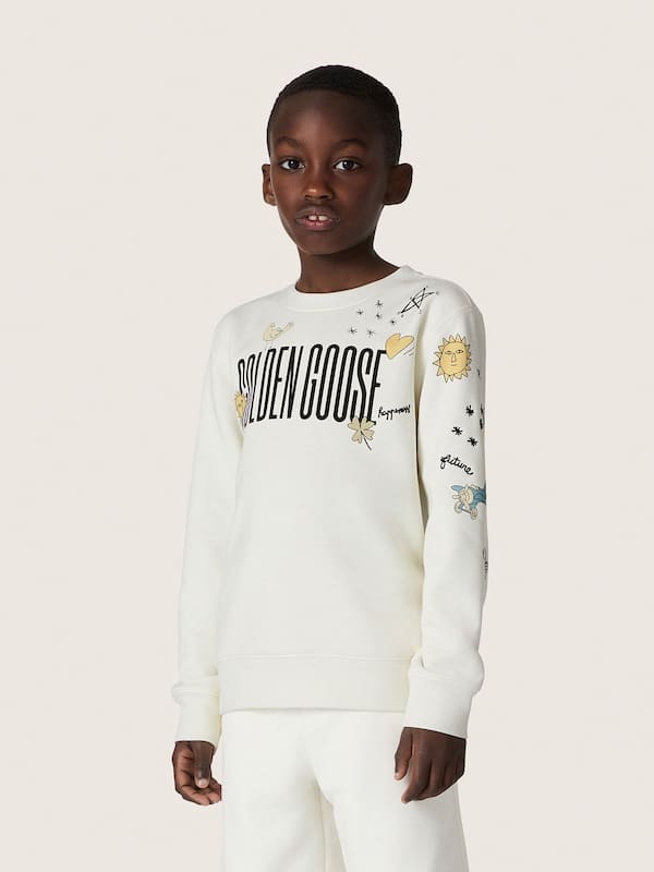 Golden Goose - Journey unisex sweatshirt in white cotton blend with doodle print in 
