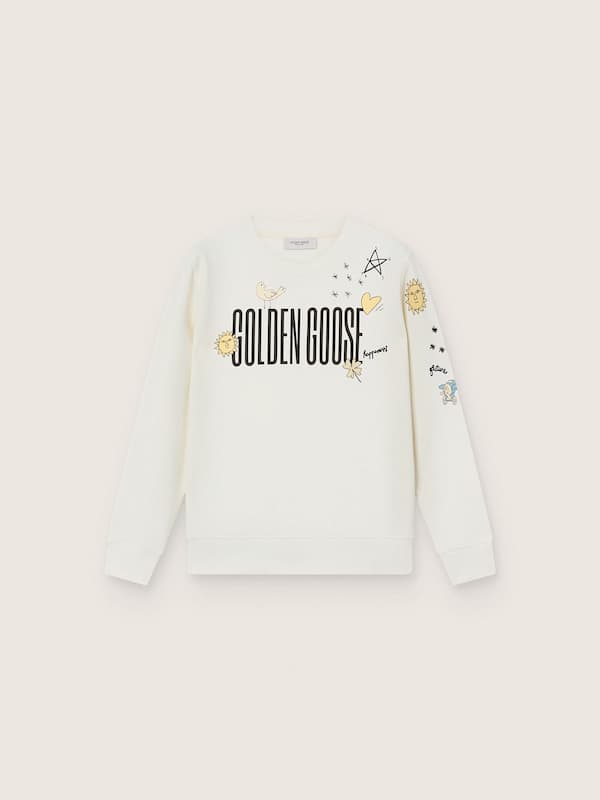 Golden Goose - Journey unisex sweatshirt in white cotton blend with doodle print in 