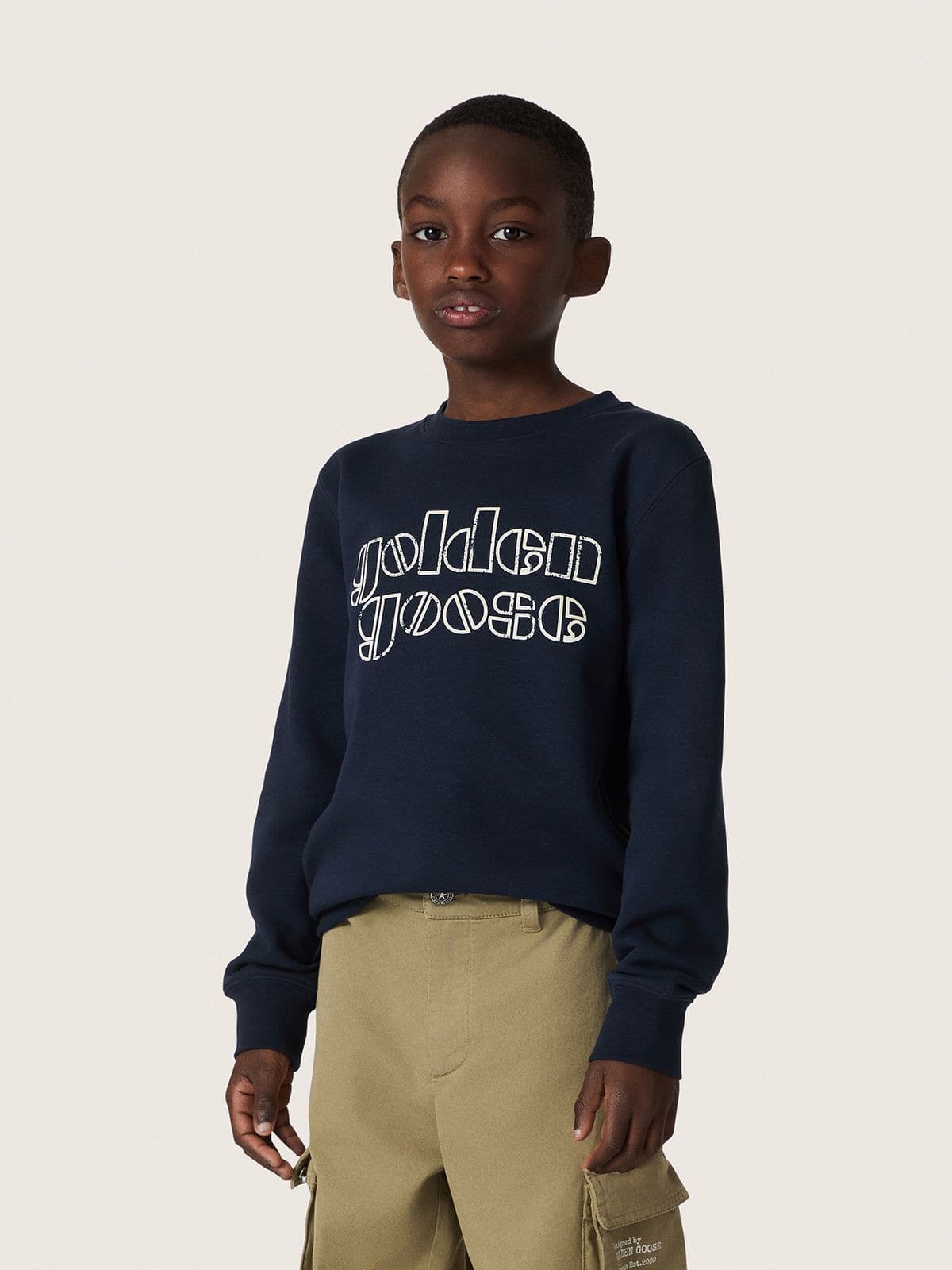 Golden Goose - Journey boys’ sweatshirt in blue cotton blend with a contrasting logo in 