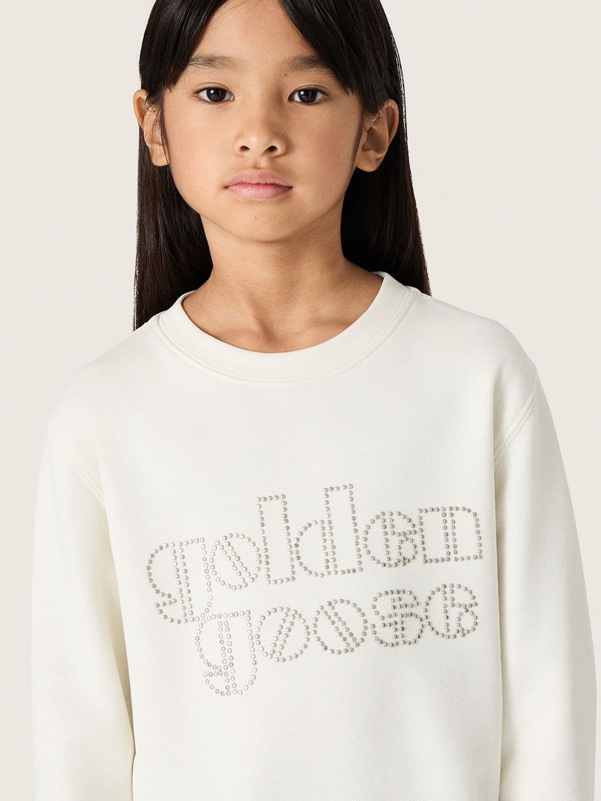 Golden Goose - Girls&rsquo; crew-neck cotton sweatshirt with logo and studs in 
