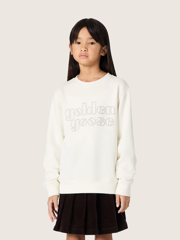 Golden Goose - Girls&rsquo; crew-neck cotton sweatshirt with logo and studs in 