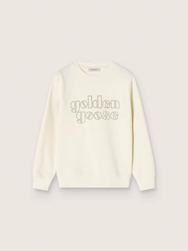 Golden Goose - Girls&rsquo; crew-neck cotton sweatshirt with logo and studs in 
