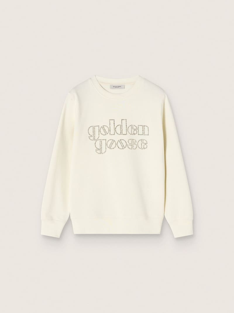 Sweat-shirt ras-du-cou fille en coton avec logo et cabochons