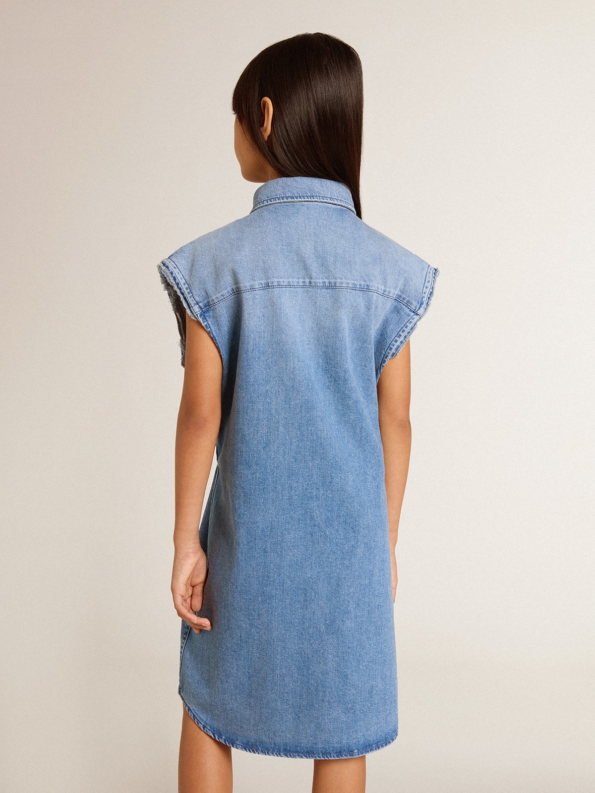 Golden Goose - Girls' denim dress with front knot and embroidery in 