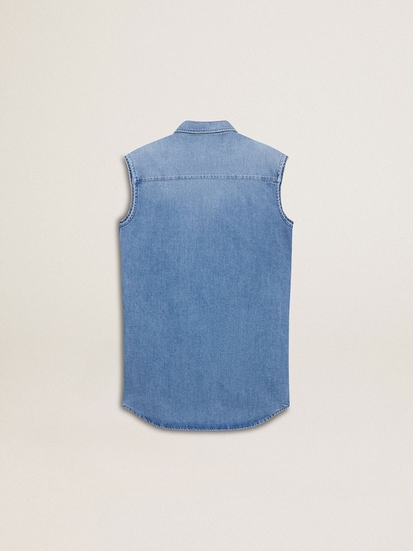 Golden Goose - Girls' denim dress with front knot and embroidery in 