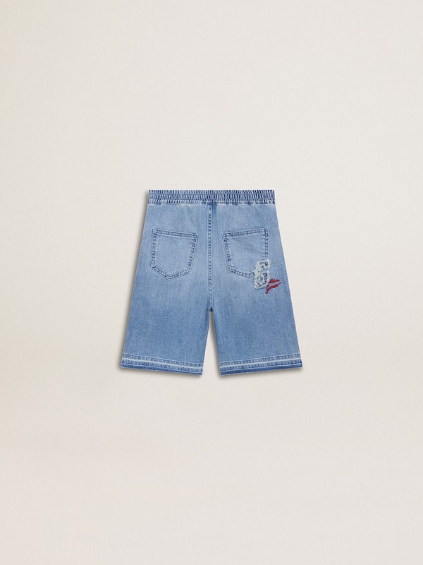 Golden Goose - Kids’ denim shorts with embroidery on the back in 