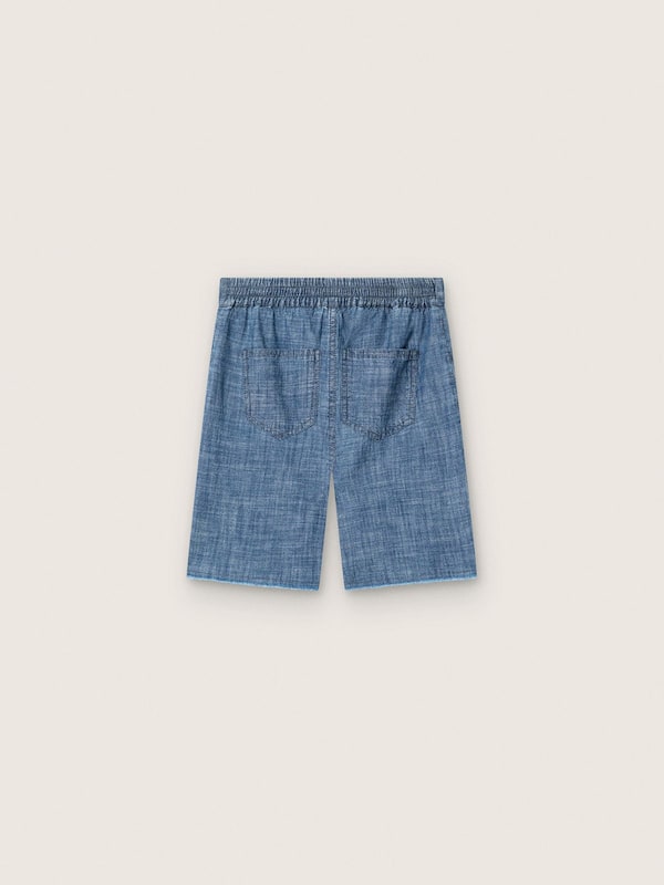 Shorts Unisex Journey in chambray di cotone azzurro con logo ricamato