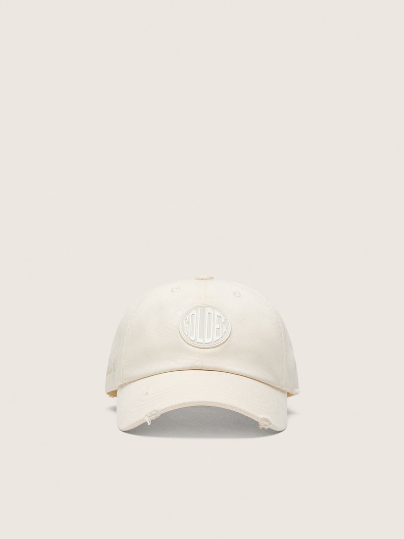Journey baseball cap in white cotton twill with patch and Golden Goose embroidery