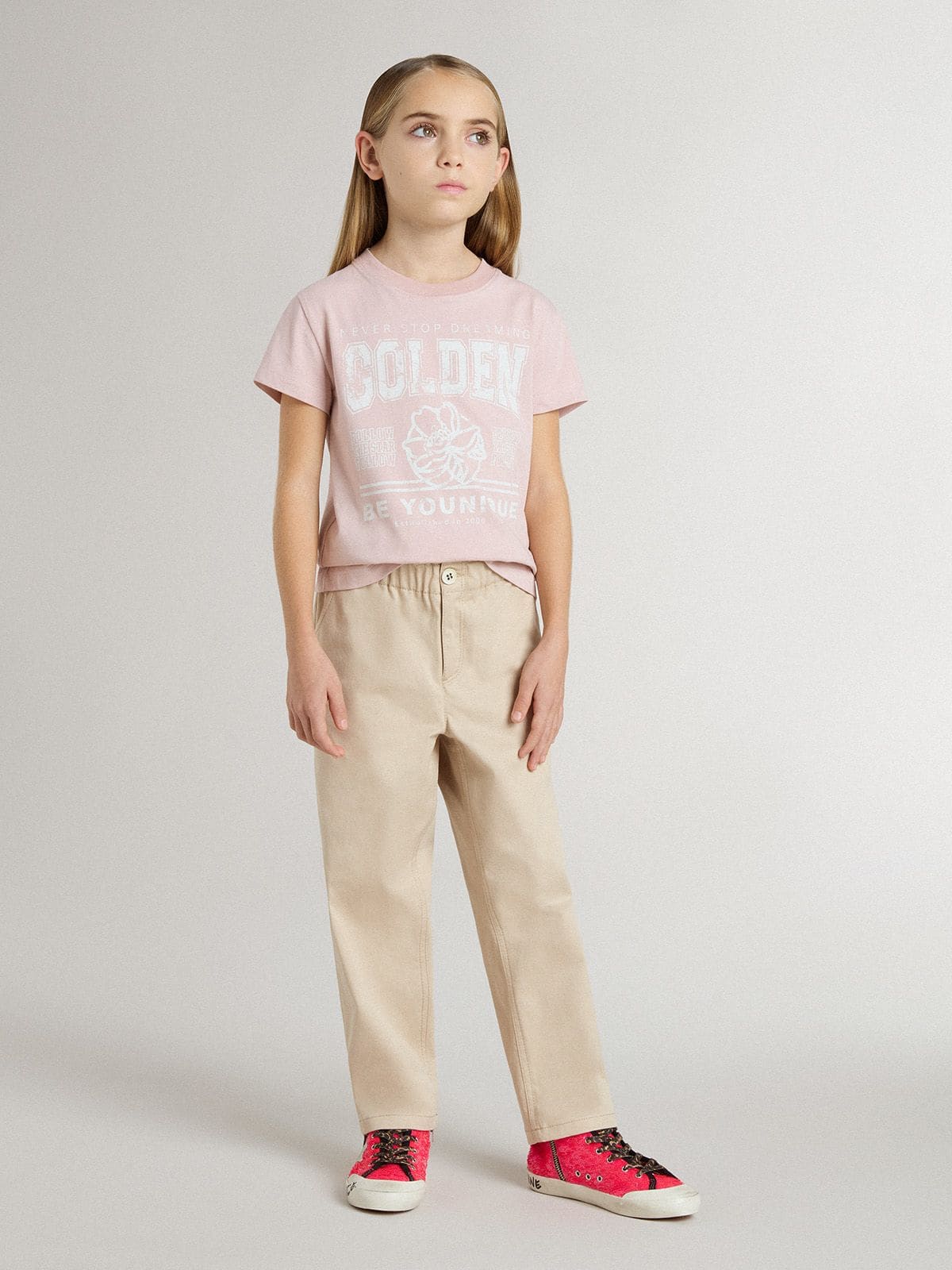 Golden Goose - Beigefarbene Mädchenhose aus Baumwolle mit Stickerei  in 