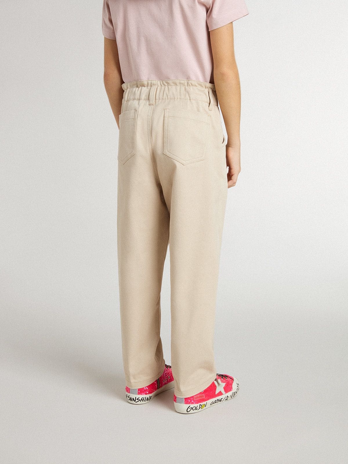 Golden Goose - Pantalón de algodón beige de niña con bordado in 