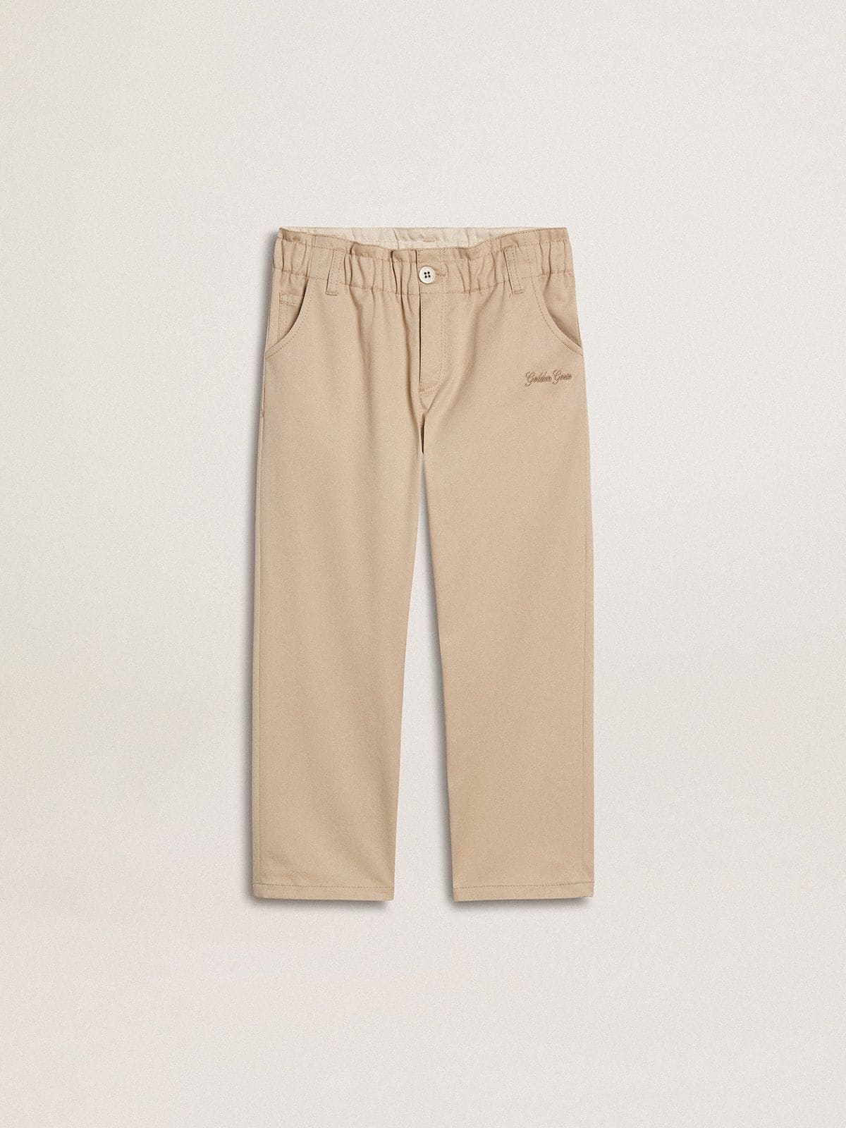 Golden Goose - Pantalón de algodón beige de niña con bordado in 