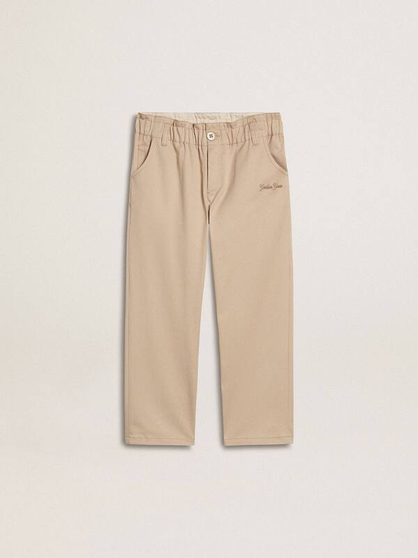 Golden Goose - Girls' beige cotton pants with embroidery  in 