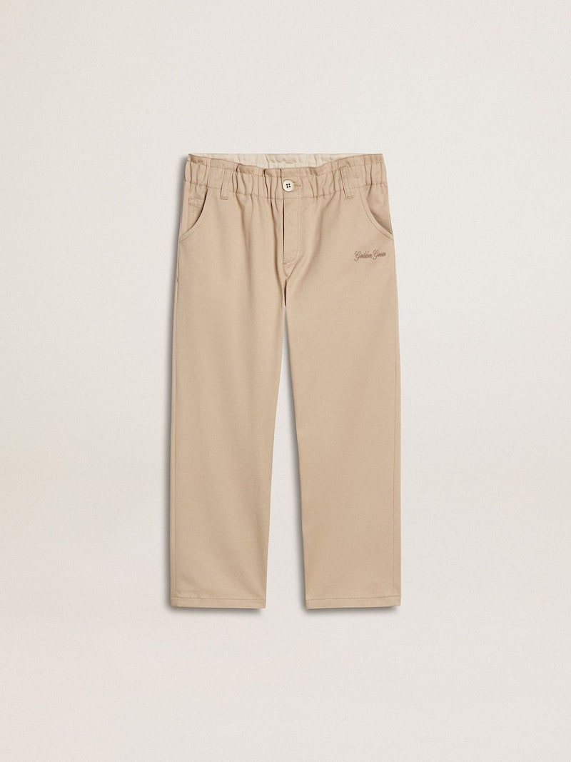 Girls' beige cotton pants with embroidery 