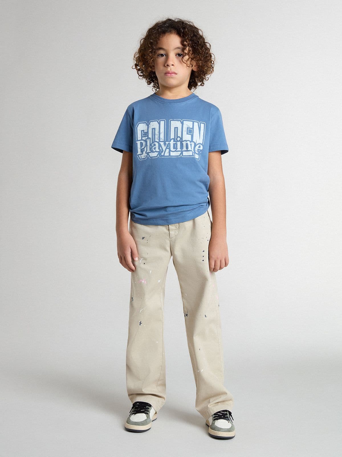 Golden Goose - Beigefarbene Kinder-Chinohose mit bunten Sprenkeln in 