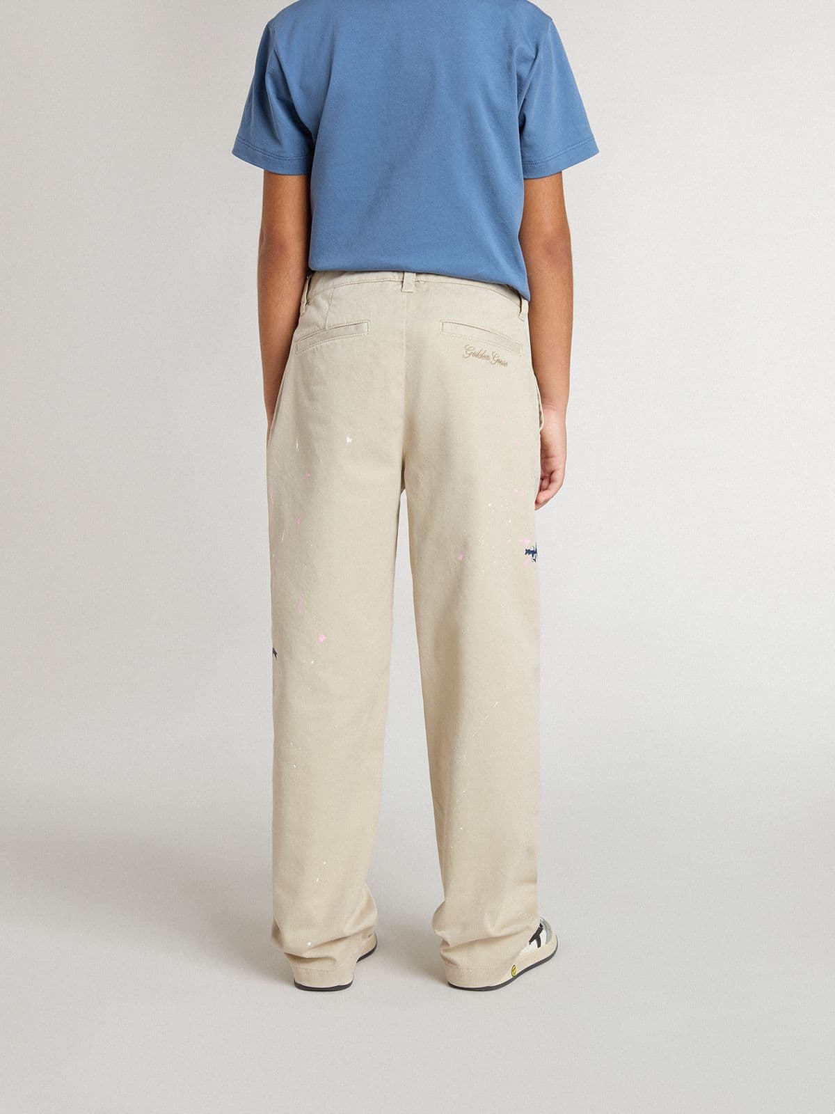 Golden Goose - Beigefarbene Kinder-Chinohose mit bunten Sprenkeln in 
