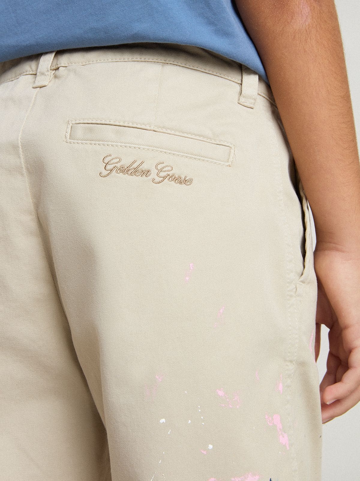 Golden Goose - Beigefarbene Kinder-Chinohose mit bunten Sprenkeln in 