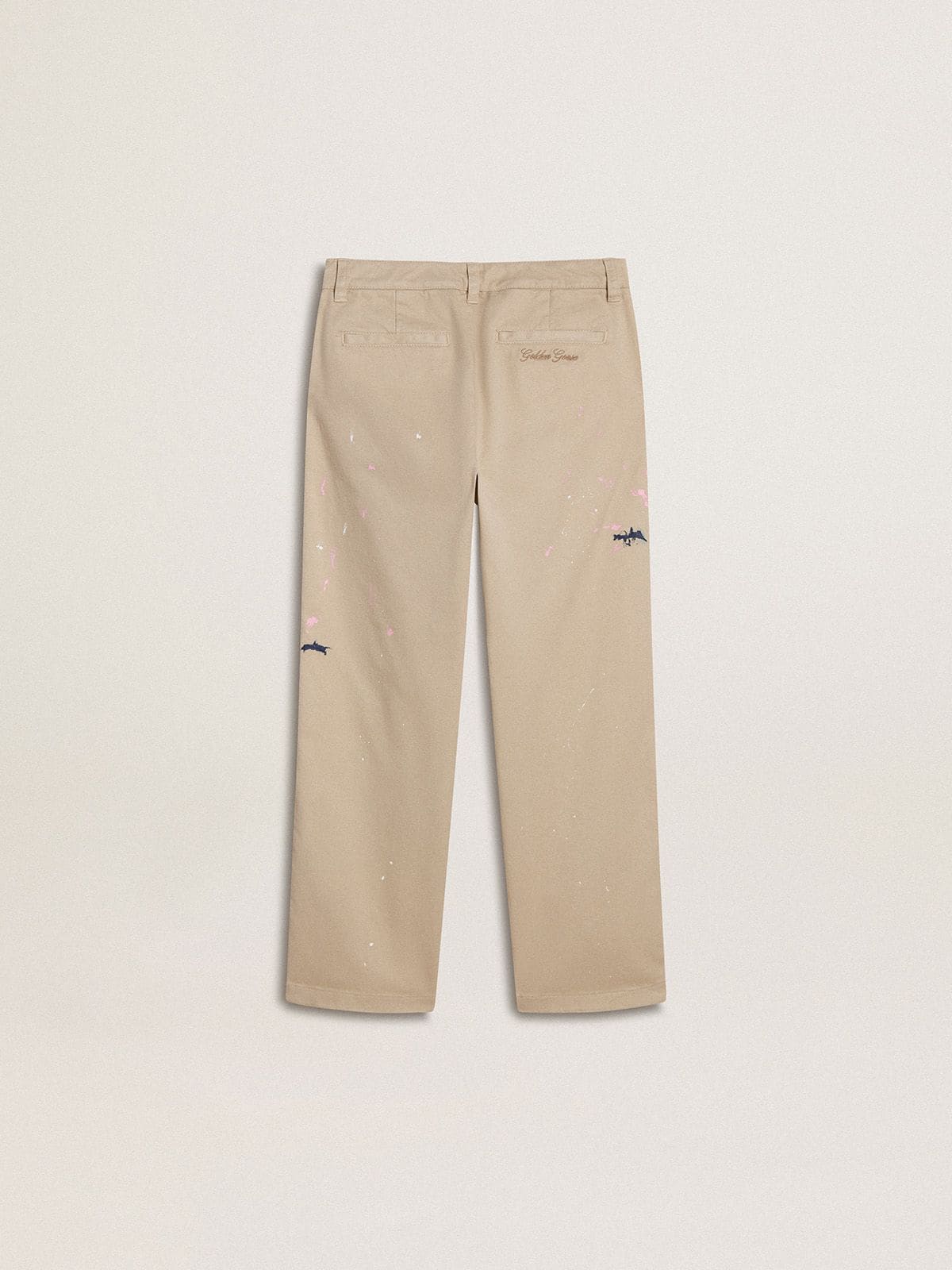 Golden Goose - Beigefarbene Kinder-Chinohose mit bunten Sprenkeln in 