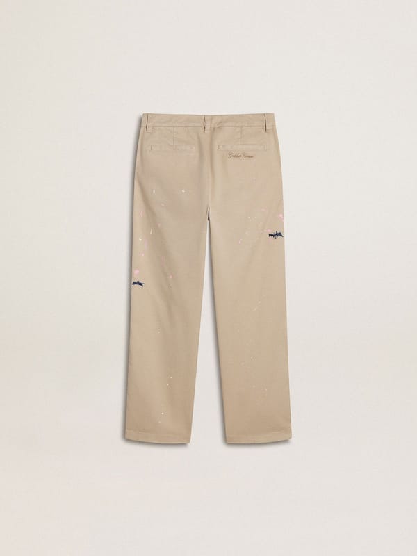 Golden Goose - Kids’ beige chino pants with multicolor splashes in 