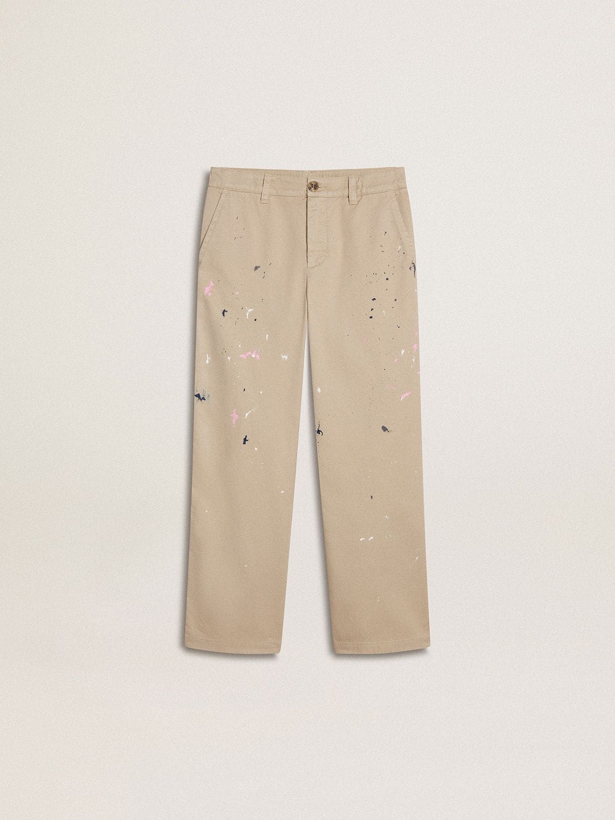Golden Goose - Beigefarbene Kinder-Chinohose mit bunten Sprenkeln in 