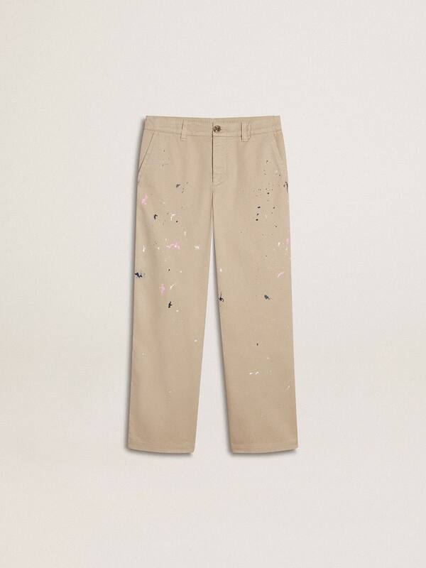 Golden Goose - Kids’ beige chino pants with multicolor splashes in 