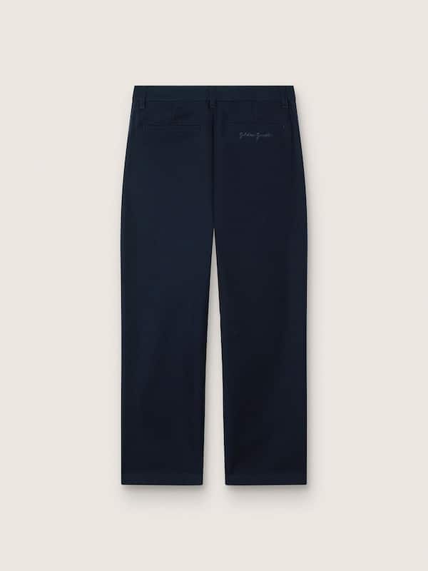 Pantaloni chino Unisex Journey in canvas di cotone blu con logo ricamato