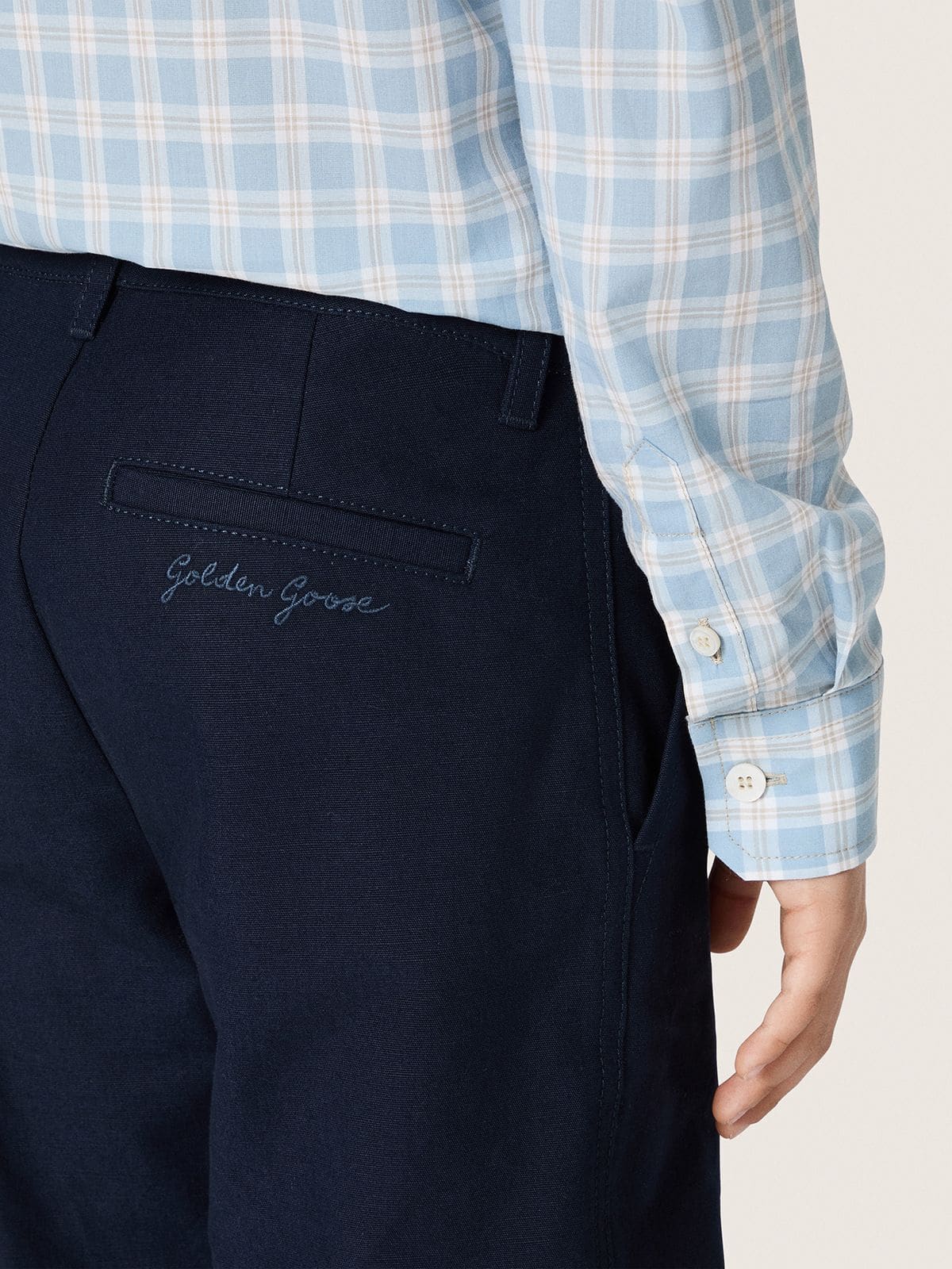 Golden Goose - Blaue Unisex-Chinohose Journey aus Baumwollcanvas mit Sticklogo in 