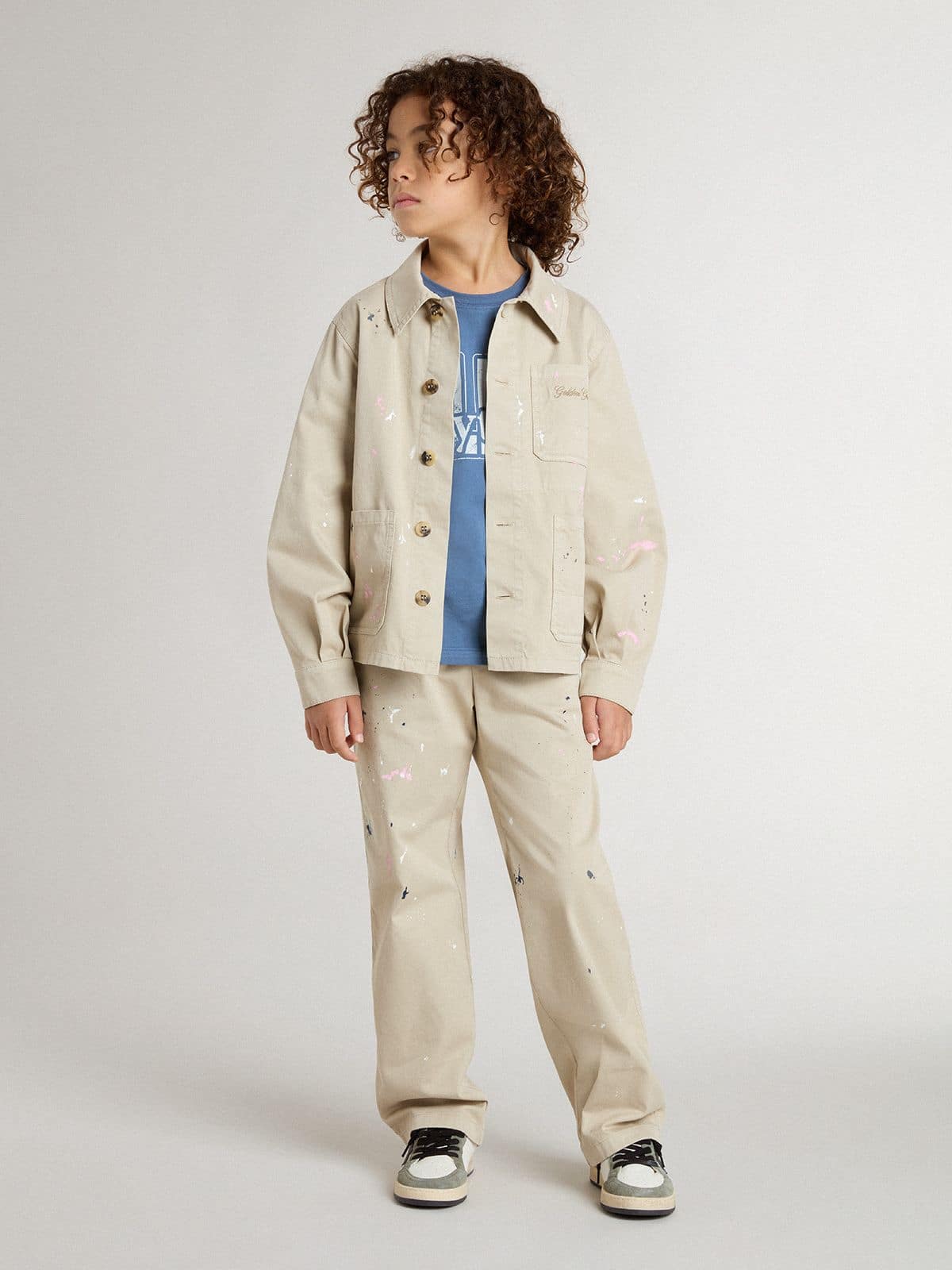 Golden Goose - Kids’ beige jacket with multicolor splashes in 