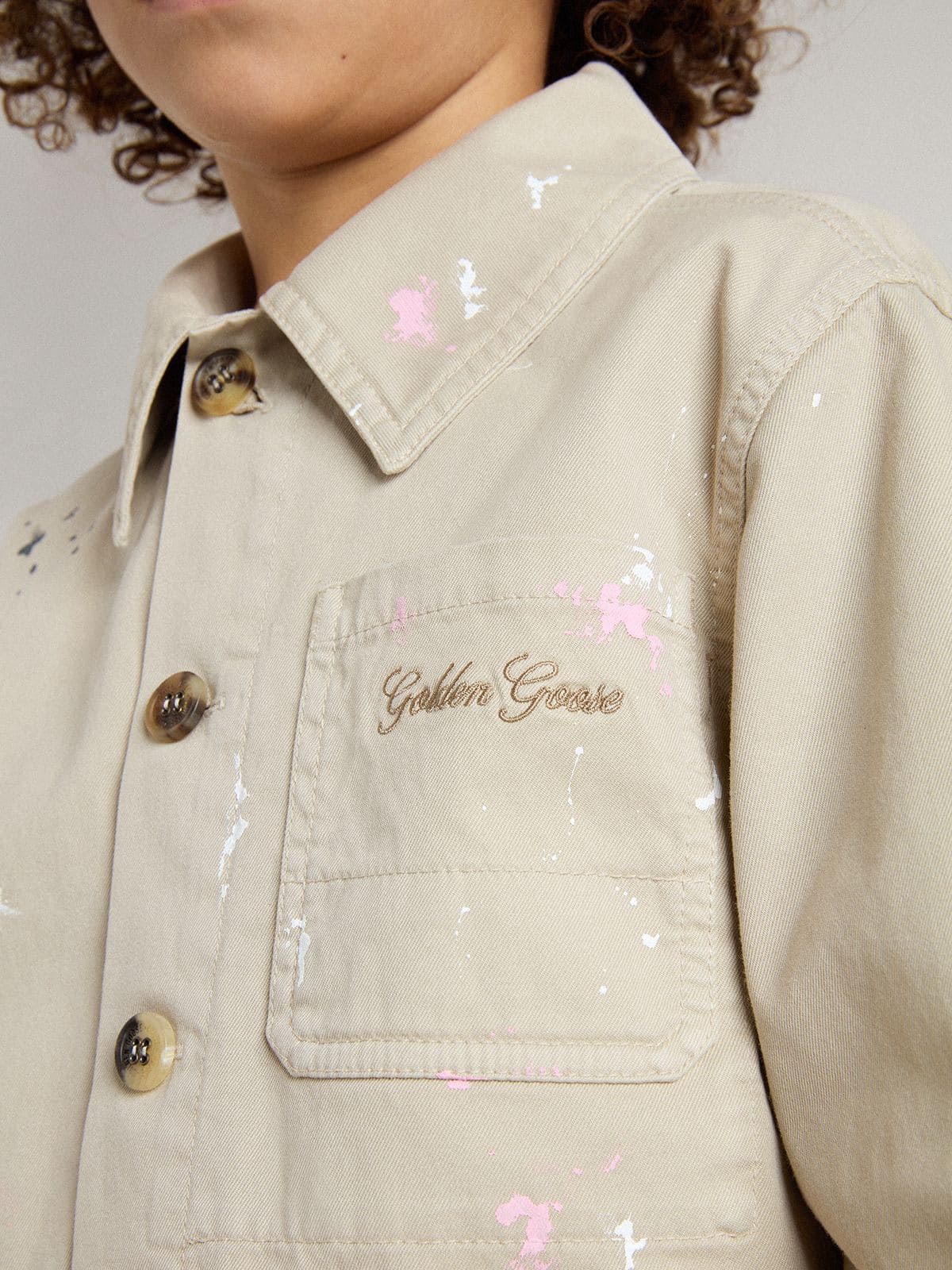 Golden Goose - Kids’ beige jacket with multicolor splashes in 