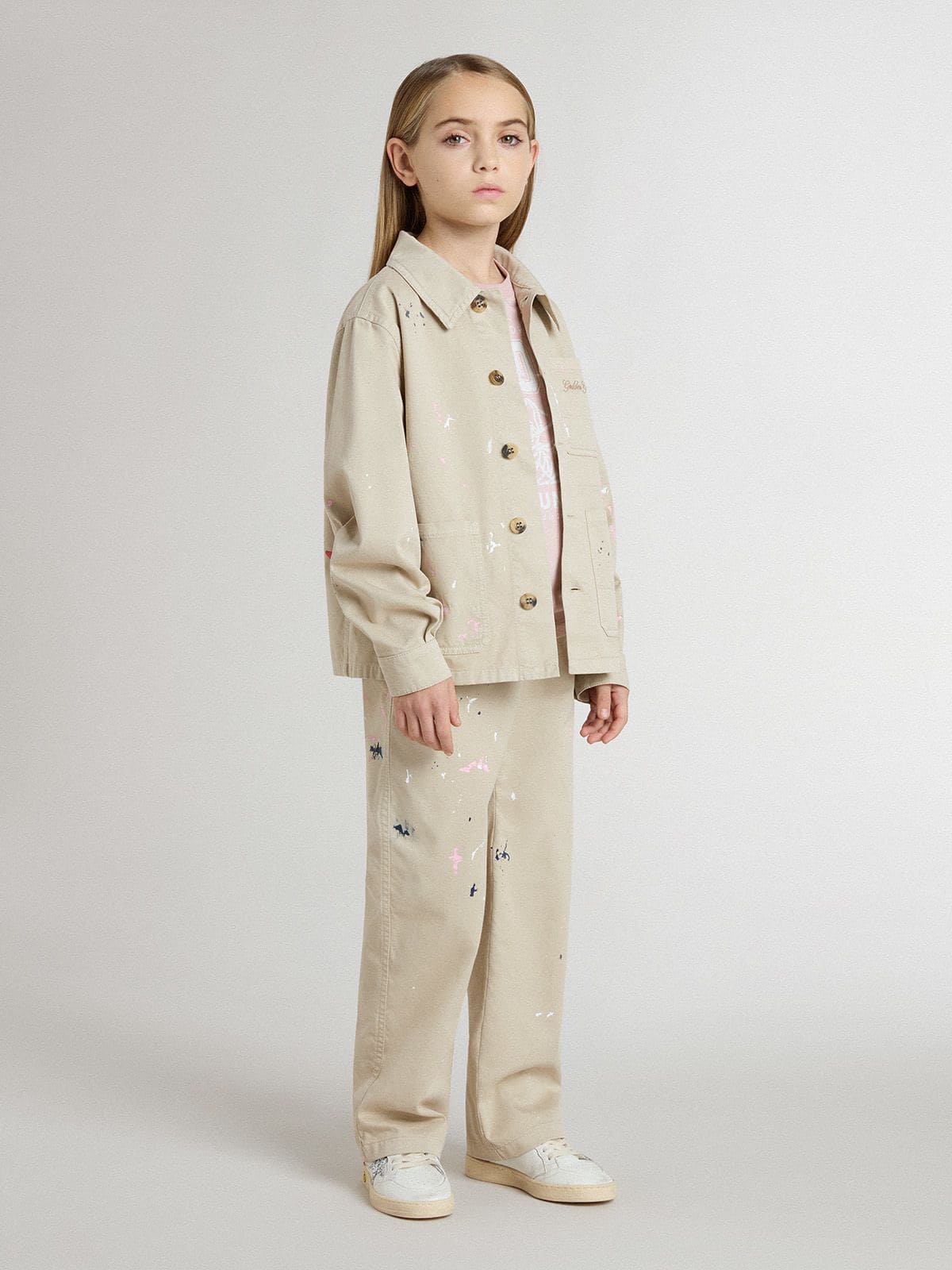 Golden Goose - Kids’ beige jacket with multicolor splashes in 
