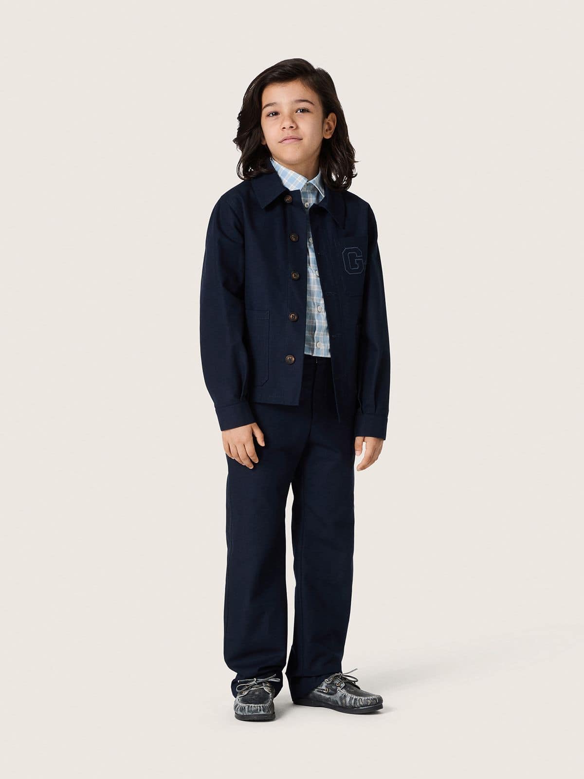 Camicia Unisex Journey in canvas di cotone blu con logo ricamato