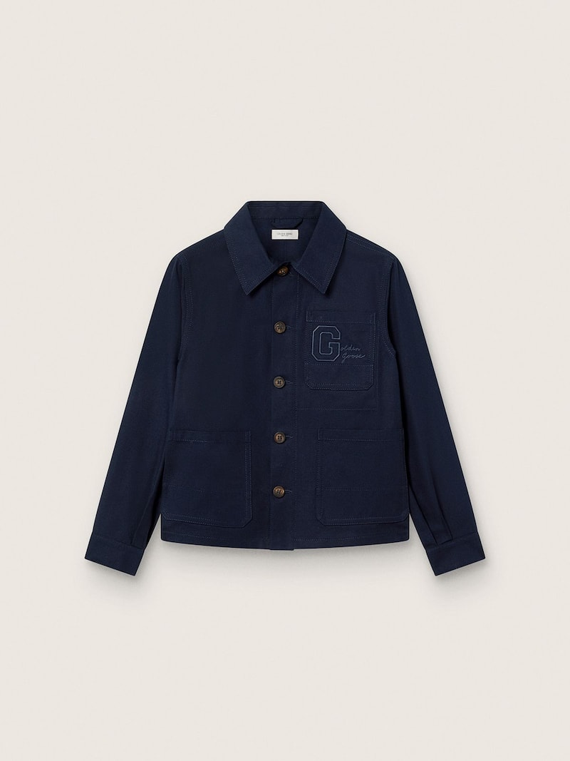 Camicia Unisex Journey in canvas di cotone blu con logo ricamato