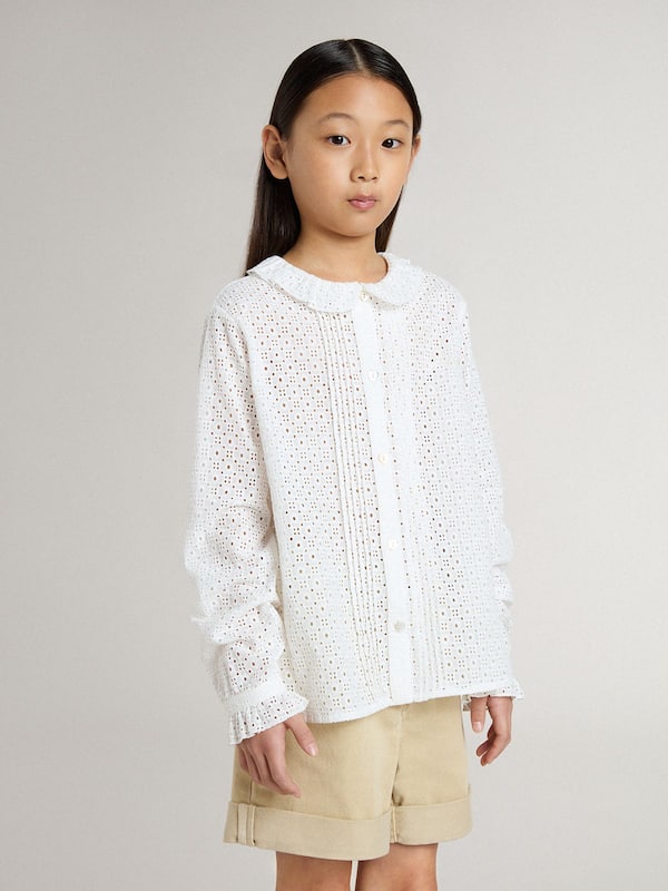 Golden Goose - Girls' white broderie anglaise cotton shirt in 