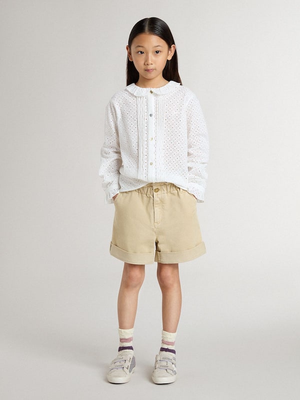 Golden Goose - Girls' white broderie anglaise cotton shirt in 