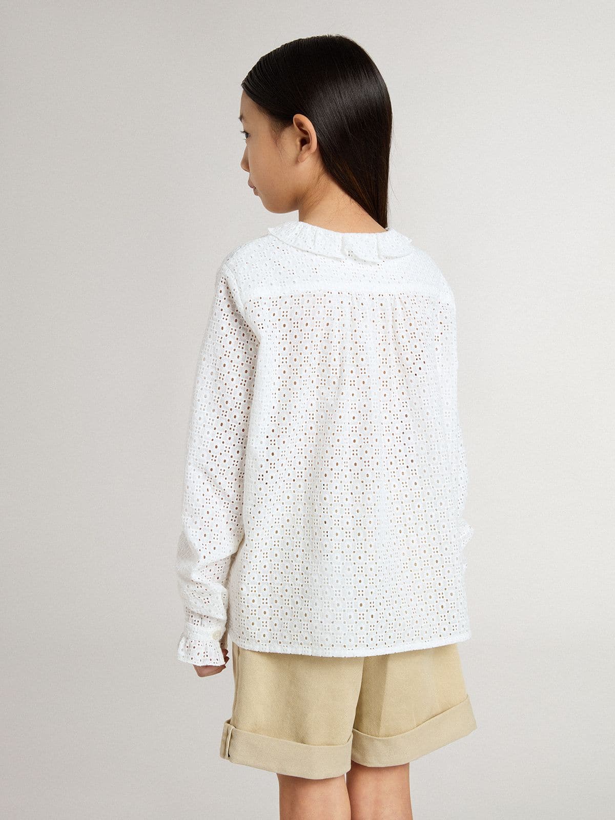 Golden Goose - Camicia da bambina in cotone sangallo bianco in 