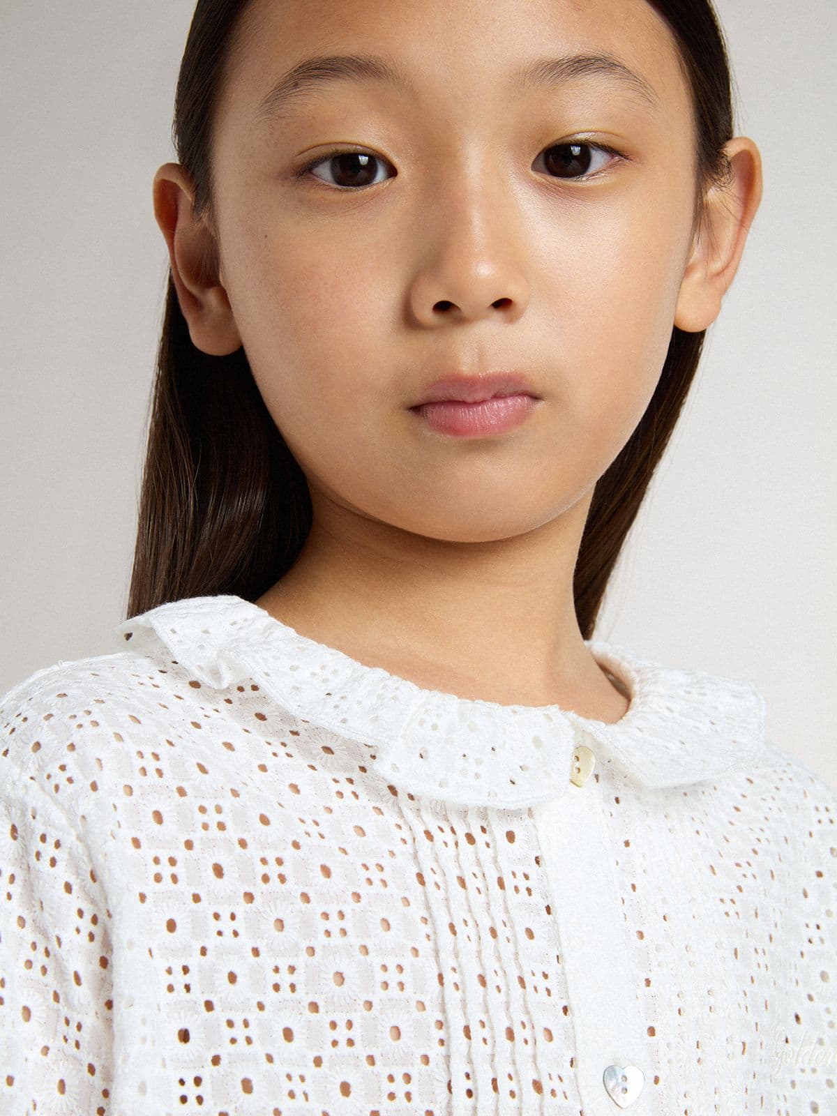 Golden Goose - Camicia da bambina in cotone sangallo bianco in 